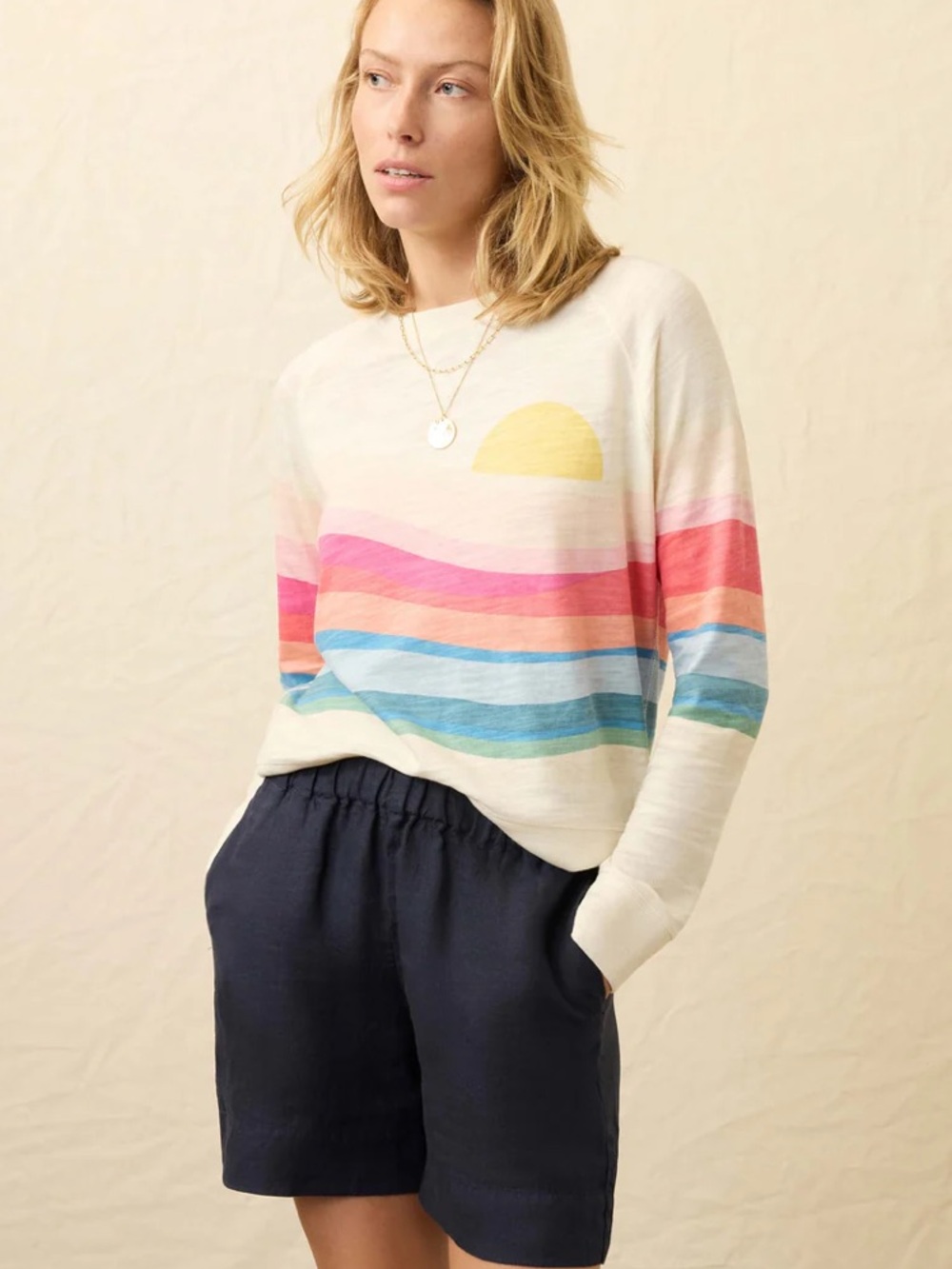 SOLD!Faherty Sunwashed Organic Cotton Crew Neck Slub Sweatshirt Sun Spritz